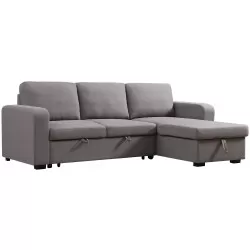 Sofá chaise longue reversível MANHATTAN com cama e baú - cinzento