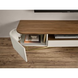 Móvel TV AMORA com 1 porta e 3 gavetas - Cinzento Bege Mate e Nogueira