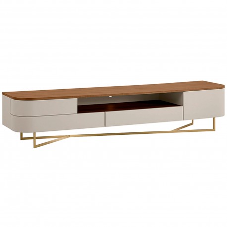 Móvel TV AMORA com 1 porta e 3 gavetas - Cinzento Bege Mate e Nogueira