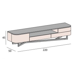 Móvel TV AMORA com 1 porta e 3 gavetas - Cinzento Bege Mate e Nogueira