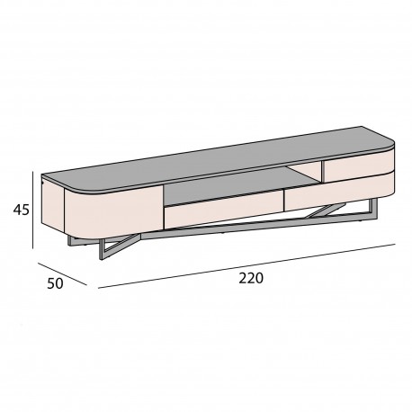 Móvel TV AMORA com 1 porta e 3 gavetas - Cinzento Bege Mate e Nogueira