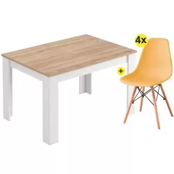 Pack mesa extensível BARCELONA (carvalho e branco) + 4 cadeiras DENVER II (amarelo) - Conjuntos de Mesas e Cadeiras