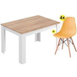 BARCELONA Extensible Table Pack (Carvalho and White Mate) + 4 Chairs DENVER II (Amarelo) - Table and Chair Sets
