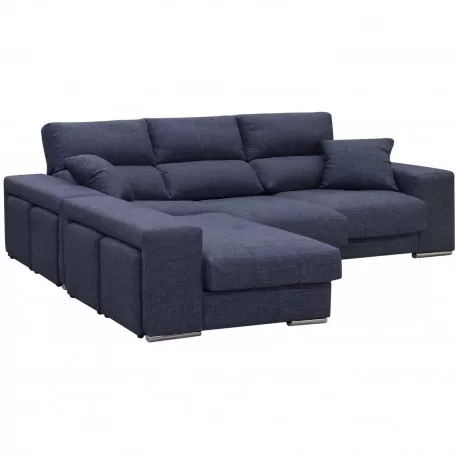 Sofá chaise longue reversível KATIA com poufs - azul escuro