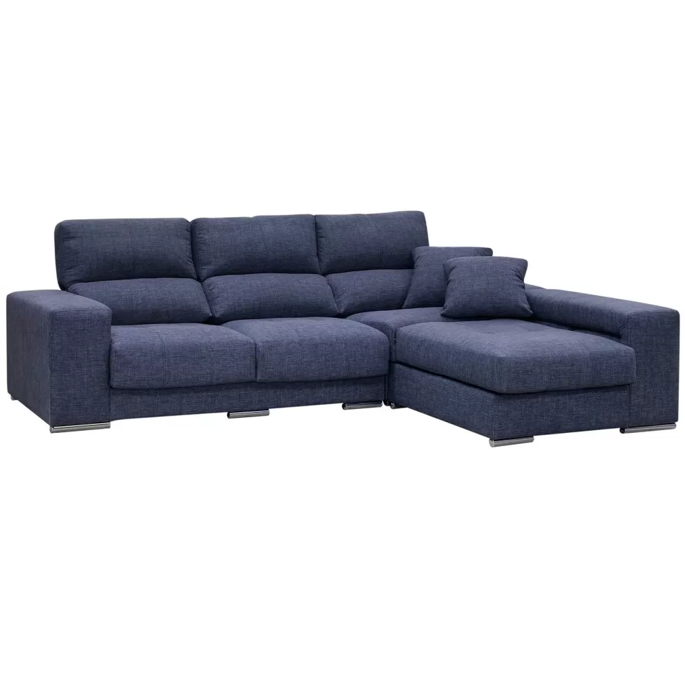 Sofá chaise longue reversível KATIA com poufs - azul escuro