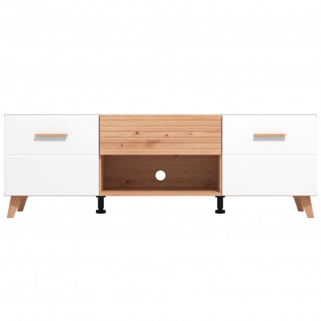 Móvel TV BRETAGNA - Carvalho Artesanato e Branco Brilho Móvel TV BRETAGNA - Carvalho Artesanato e Branco Brilho