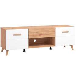 Móvel TV BRETAGNA - Carvalho Artesanato e Branco Brilho Móvel TV BRETAGNA - Carvalho Artesanato e Branco Brilho