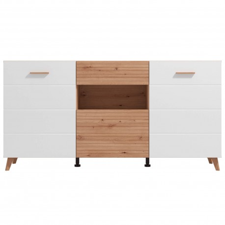 Aparador BRETAGNA Carvalho Artesanato e Branco Brilho