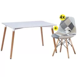 Pack Table DENVER II (White) + 4 Chairs FESTA Patchwork (Cinza) - Table and Chair Sets