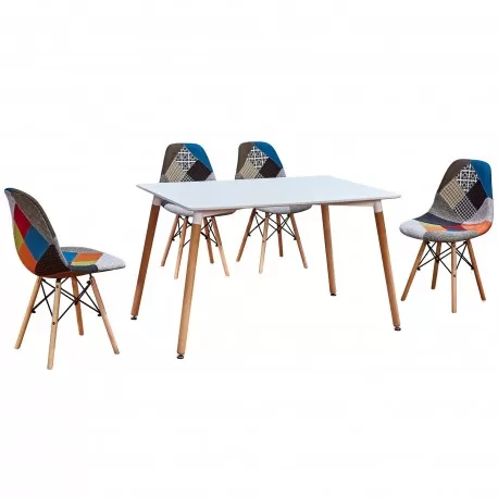 Pack mesa DENVER II (branco) + 4 cadeiras FESTA (patchwork multicolor) - Conjuntos de Mesas e Cadeiras