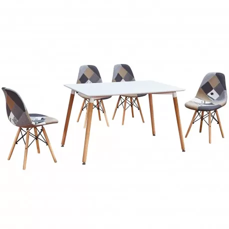 Pack mesa DENVER II (branco) + 4 cadeiras FESTA (patchwork cinza) - Conjuntos de Mesas e Cadeiras