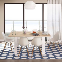 BARCELONA Extensible Table Pack (Carvalho and White Mate) + 4 DENVER Chairs (White) - Table and Chair Sets