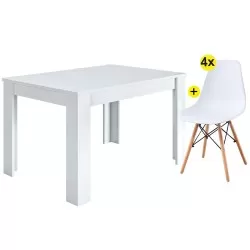 Pack mesa extensível BARCELONA (branco) + 4 cadeiras DENVER II (branco) - Conjuntos de Mesas e Cadeiras