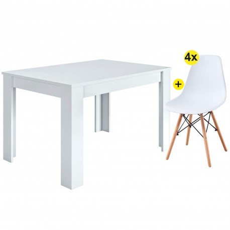 Pack mesa extensível BARCELONA (branco) + 4 cadeiras DENVER II (branco) - Conjuntos de Mesas e Cadeiras
