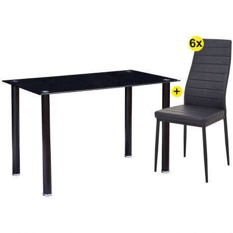 SHADE Table Pack + 6 Chairs ZARA II (Black) - Table and Chair Sets
