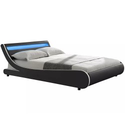 Cama de casal PAUL com LED Preto PU