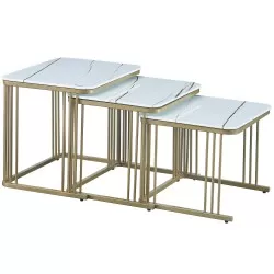 Conjunto de mesas de centro ALFIE - Mármore e Dourado