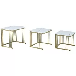 Conjunto de mesas de centro ALFIE - Mármore e Dourado