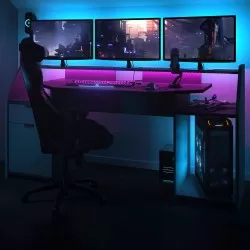 Secretária GAMER com luz LED - Cinza Escuro