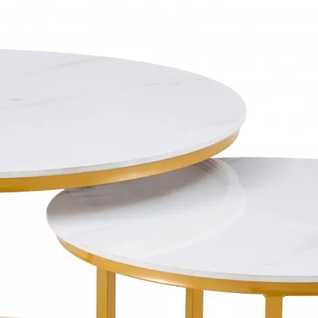 Conjunto mesa de centro NOLAN - Branco e Dourado