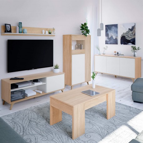 Aparador KIKUA Branco Mate e Carvalho Aparador KIKUA Branco Mate e Carvalho