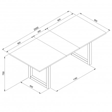 Mesa extensível DENVER (160-200 cm) - Medidas