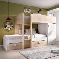 Pack camas sobrepostas THEO (natura) + 2 colchões SPRING ROLLER 90x190cm - Packs Camas Individuais