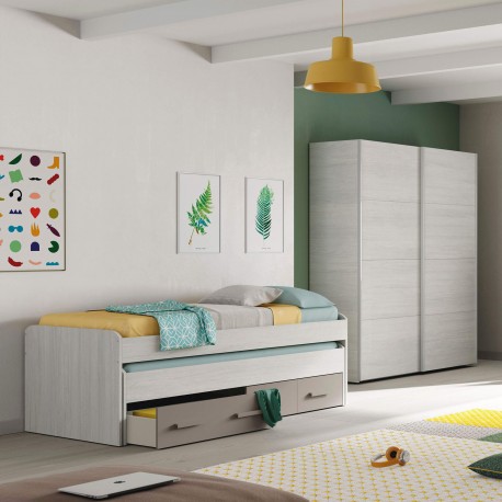 Cama nido LAS VEGAS com 2 gavetas - branco e cinza Cama nido LAS VEGAS com 2 gavetas - branco e cinza