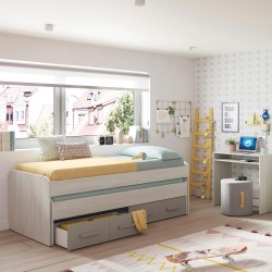 Cama nido LAS VEGAS com 2 gavetas - branco e cinza Cama nido LAS VEGAS com 2 gavetas - branco e cinza