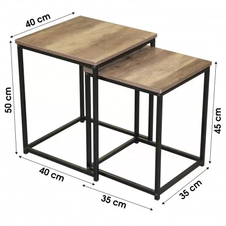 Conjunto de 2 mesas de apoio quadradas JOYA - Preto e carvalho