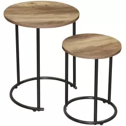 Conjunto de 2 mesas de apoio redondas JOYA - Preto e carvalho