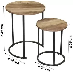 Conjunto de 2 mesas de apoio redondas JOYA - Preto e carvalho