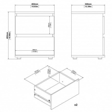 Pack 2 mesas de cabeceira NEW MATRIX 2 gavetas (carvalho) - Storage furniture