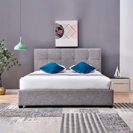 Pack cama LONDON 160x200cm (cinza claro) + colchão SPRING ROLLER - Home