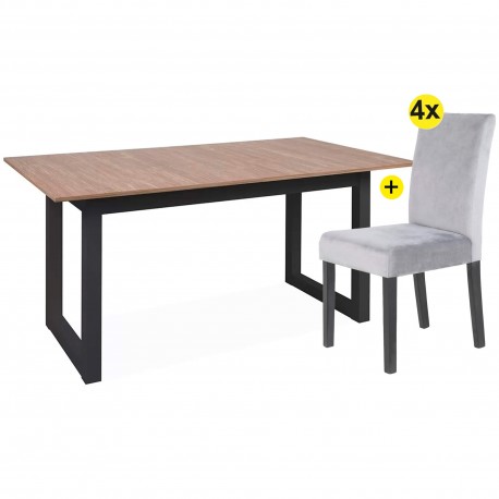 Pack mesa AUSTIN (bamboo e preta) + 4 cadeiras JULE (cinzenta) - Conjuntos de Mesas e Cadeiras