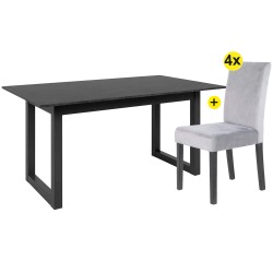 Pack mesa AUSTIN (preto) + 4 cadeiras JULE (cinzento) - Table and Chair Sets