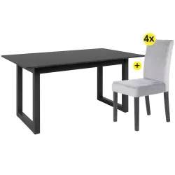 Pack mesa AUSTIN (preto) + 4 cadeiras JULE (cinzento) - Conjuntos de Mesas e Cadeiras