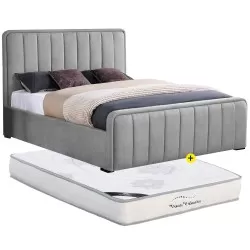 FLOW High Double Bed Pack (Cinza) + Mattress NEW PALACIO 140x190cm - Packs Double Beds