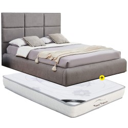 Pack cama AVENTURIA 140x190cm (cinzento) + colchão NEW PALACIO - Packs Camas de Casal
