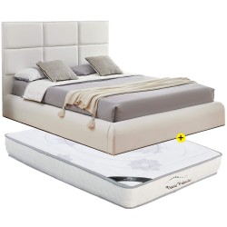 Pack Double Bed Elevatory AVENTURIA (White) + Mattress NEW PALACIO 140x190cm - Packs Double Beds