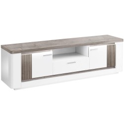 Móvel TV BELLARIA - Branco Brilho e Carvalho Cinza