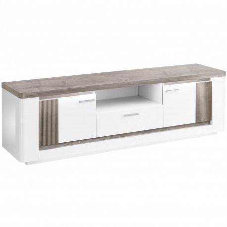 Móvel TV BELLARIA - Branco Brilho e Carvalho Cinza