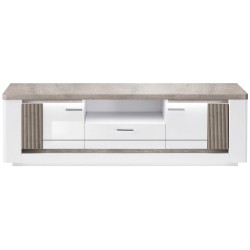 Móvel TV BELLARIA - Branco Brilho e Carvalho Cinza