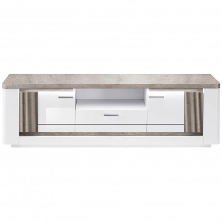 Móvel TV BELLARIA - Branco Brilho e Carvalho Cinza