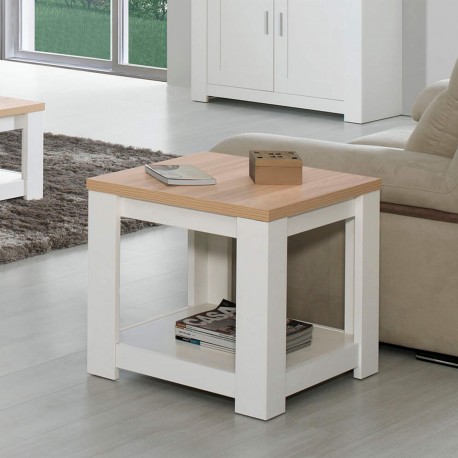 Mesa de apoio FLORENÇA com prateleira - Branco e Carvalho