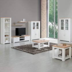 Mesa de apoio FLORENÇA com prateleira - Branco e Carvalho