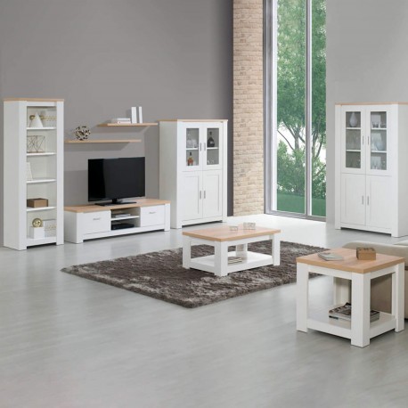 Mesa de apoio FLORENÇA com prateleira - Branco e Carvalho