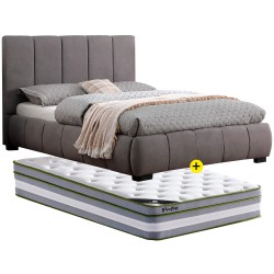 Pack cama ALBERTO II 140x190cm (cinzento claro) + colchão PRESTIGE - Packs Double Beds