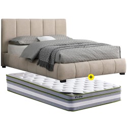Pack cama ALBERTO II 160x200cm (bege) + colchão PRESTIGE - Packs Double Beds