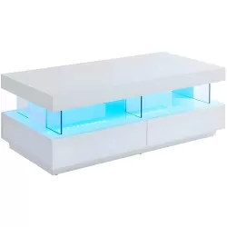 Mesa de centro SAMMY com LED - branco brilho